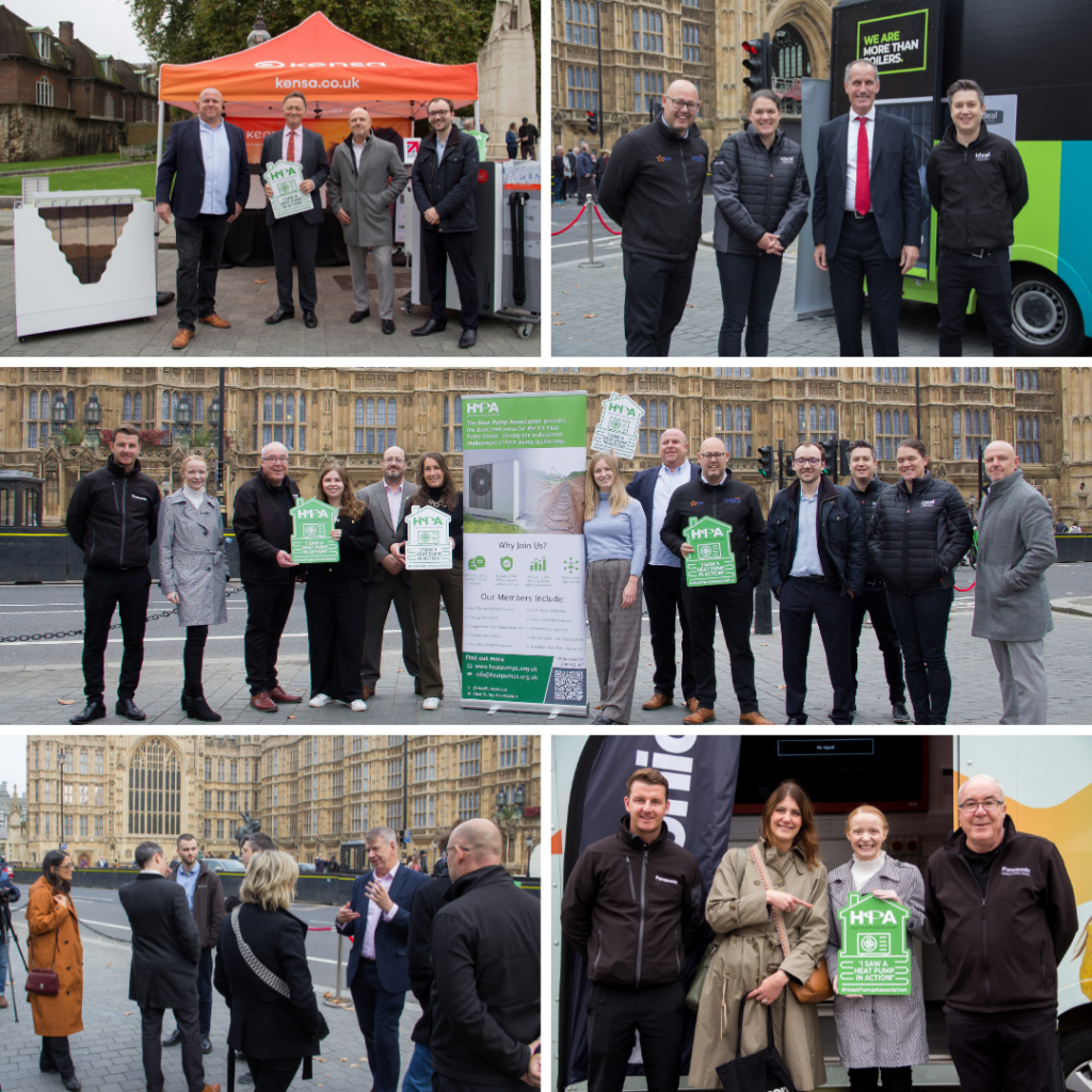 Image of HPA Members and Stakeholder outside Westminster at HPA Hear, See and Feel a Heat Pump Event